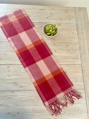 Lochcarron of Scotland Plaid Tartan Scarf Pink Raspberry Coral Made in Scotland